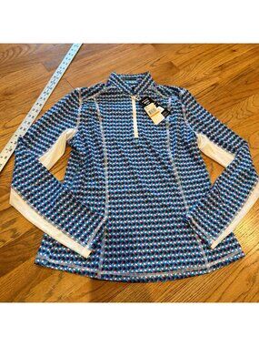 PGA TOUR WOMENS RED WHITE BLUE 3/4 ZIP GOLF TENNIS PULL OVER LONG SLEEVE NEW SMA